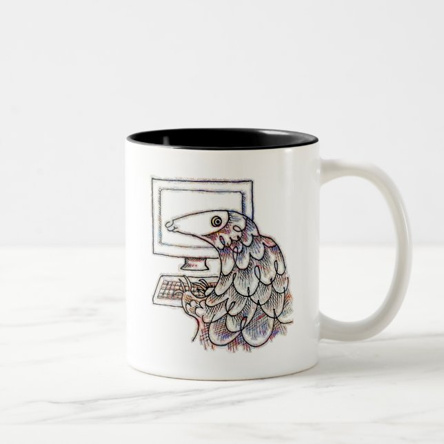Pangolin on a computer Two-Tone coffee mug (Right)