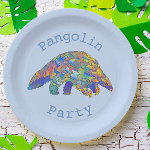 Pangolin Party Endangered Animal Activism Blue Art Paper Plate
