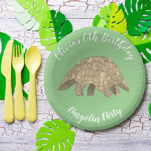 Pangolin Party Kids 6th Birthday Green Add Name Pa Paper Plate