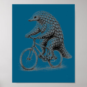 Pangolin riding bicycle funny cycling animal bike poster