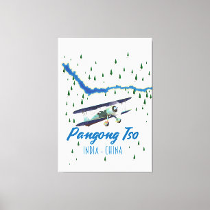 Pangong Tso India China map poster. Canvas Print