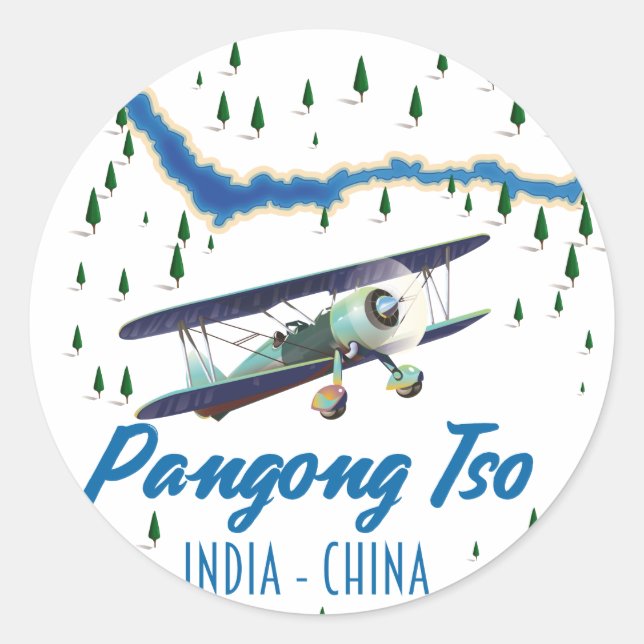 Pangong Tso India China map poster. Classic Round Sticker (Front)