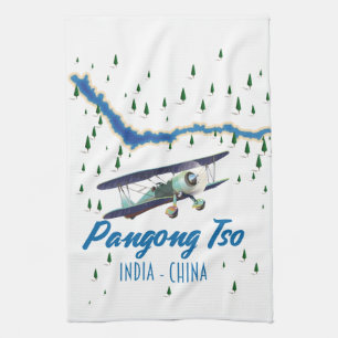 Pangong Tso India China map poster. Tea Towel