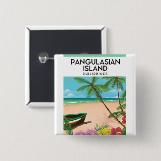 Pangulasian island beach travel poster. 15 cm square badge