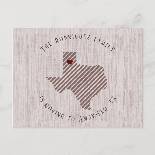 Panhandle Rose Linen and Heart Texas Moving Announcement Postcard (Front)