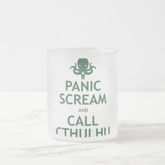 Panic Scream and Call Cthulhu Frosted Glass Coffee Mug (Center)