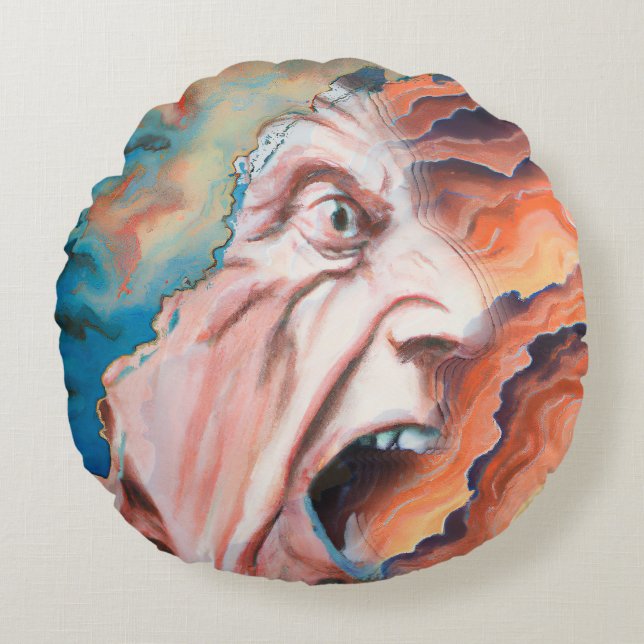 Panic Waves Oil Painting Round Cushion (Front)