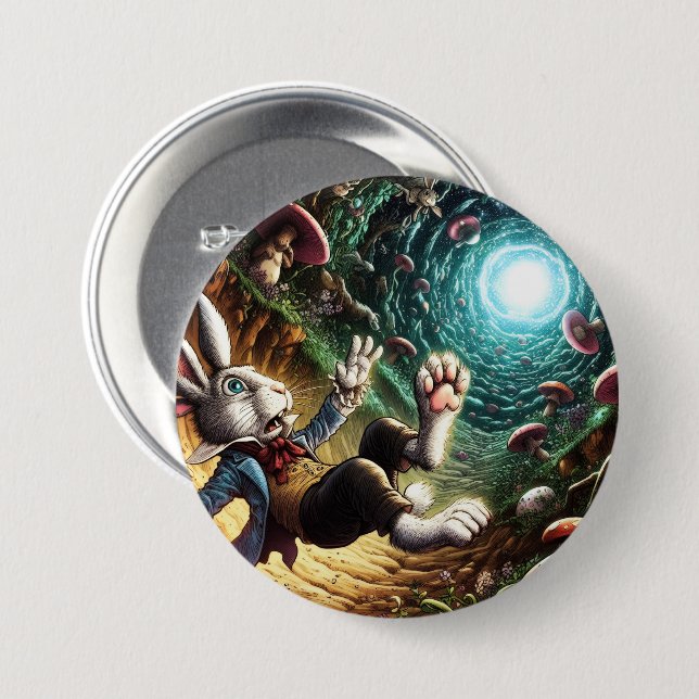 Panicked Bunny Falling Down The Rabbit Hole 7.5 Cm Round Badge (Front & Back)