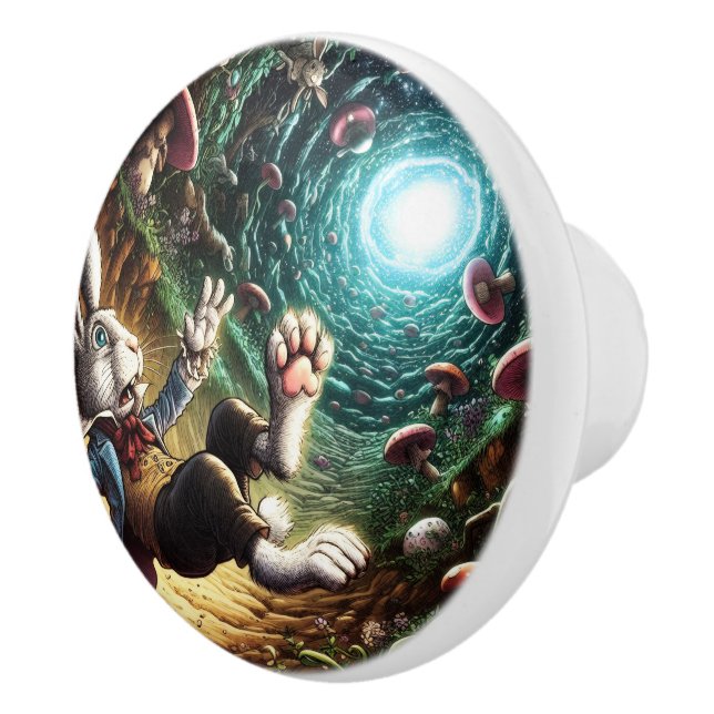 Panicked Bunny Falling Down The Rabbit Hole Ceramic Knob (Right)