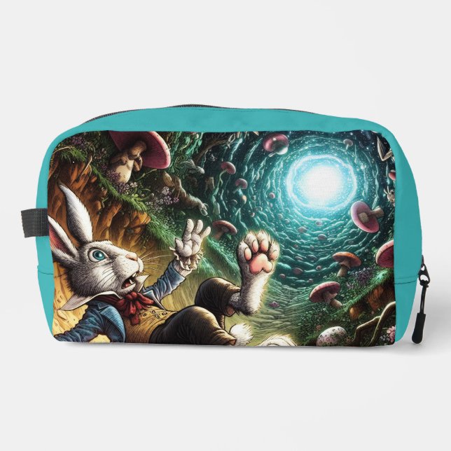 Panicked Bunny Falling Down The Rabbit Hole Dopp Kit (Front)