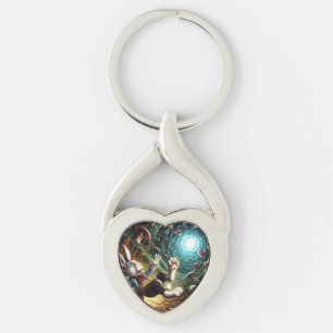 Panicked Bunny Falling Down The Rabbit Hole Key Ring