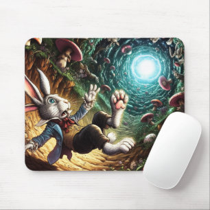 Panicked Bunny Falling Down The Rabbit Hole Mouse Mat