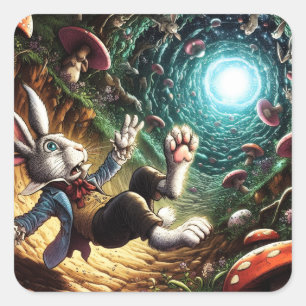 Panicked Bunny Falling Down The Rabbit Hole Square Sticker