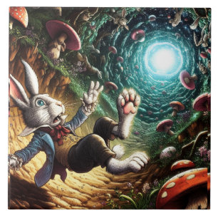 Panicked Bunny Falling Down The Rabbit Hole Tile