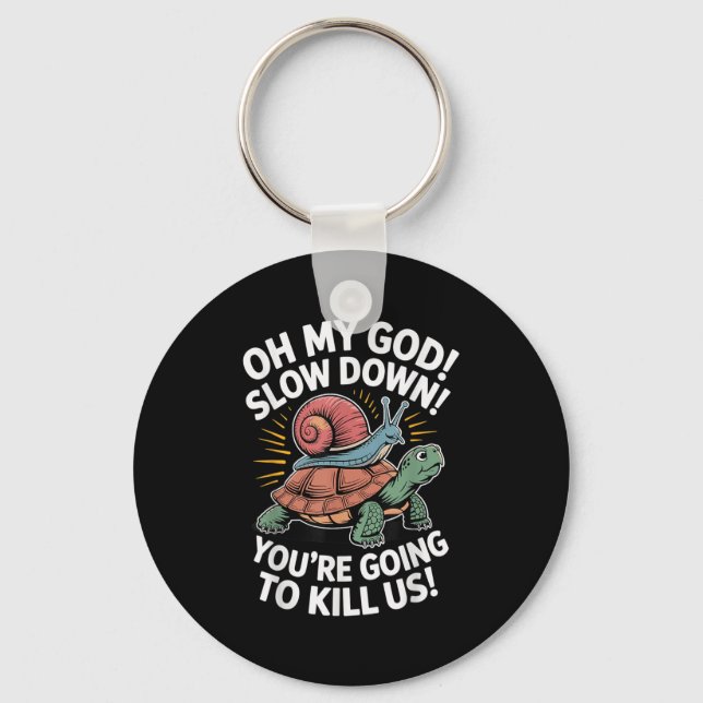 Panicked Snail Riding Turtle  Key Ring (Front)