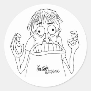 panicky cartoon character classic round sticker