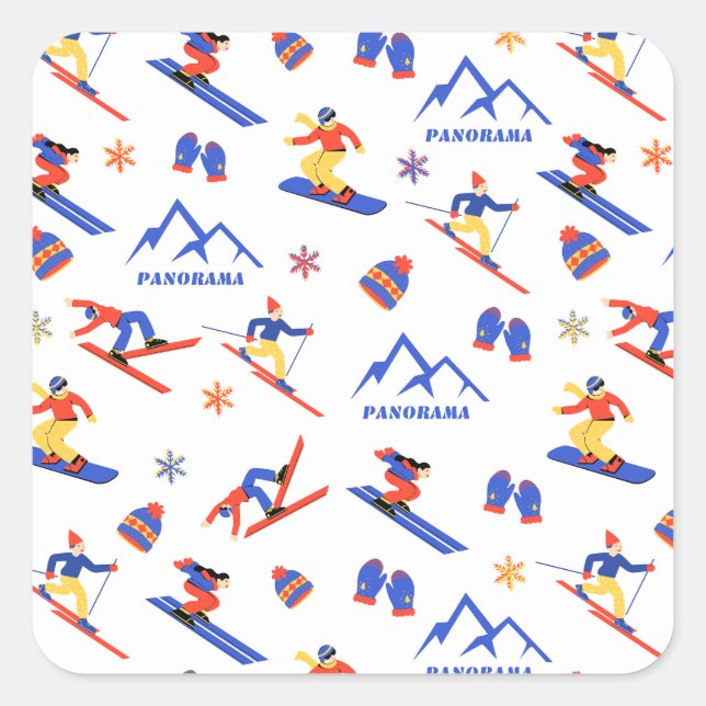 Panorama British Columbia Ski Snowboard Pattern Square Sticker (Front)