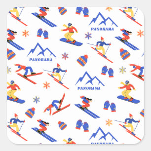 Panorama British Columbia Ski Snowboard Pattern Square Sticker