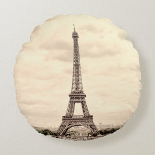 Panorama Eiffel Tower in Paris. France. Vintage vi Round Cushion
