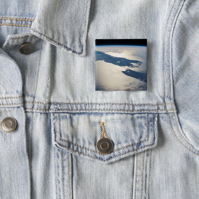 Panorama From Space Highlighting Cook Strait 15 Cm Square Badge (In Situ)