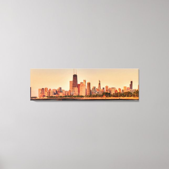 Panorama of Chicago skyline at sunrise Canvas Print (Front)