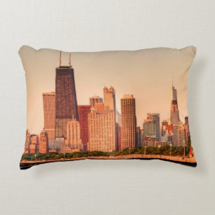 Panorama of Chicago skyline at sunrise Decorative Cushion