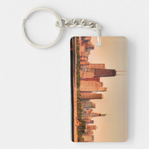 Panorama of Chicago skyline at sunrise Key Ring
