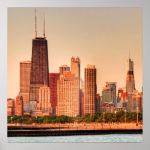 Panorama of Chicago skyline at sunrise Poster
