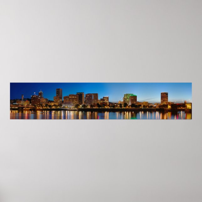 Panorama of Portland Oregon at night Poster (Front)