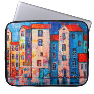 Panorama of street with colourful homes. Impressio Laptop Sleeve