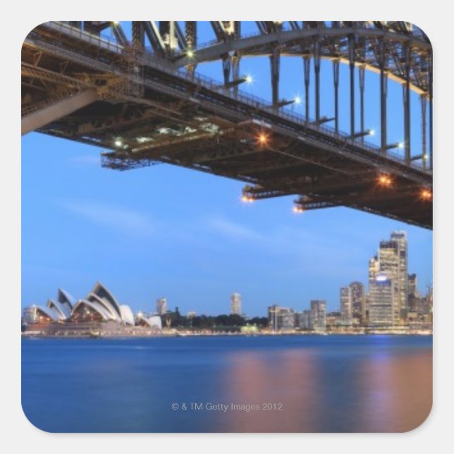 Panorama of Sydney Harbour Bridge, Sydney Opera Square Sticker (Front)