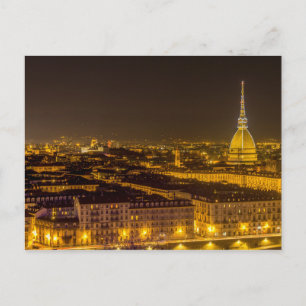 Panorama of Turin with mole Antonelliana at night Postcard
