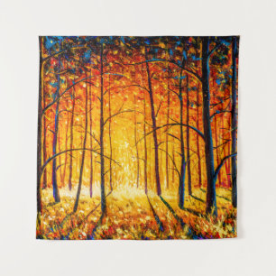 Panorama orange autumn sunny warm park alley fores tapestry