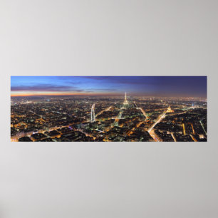 Panorama Paris France at Night Poster