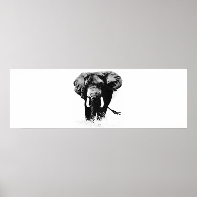 Panoramic B&W Elephant Posters Prints (Front)