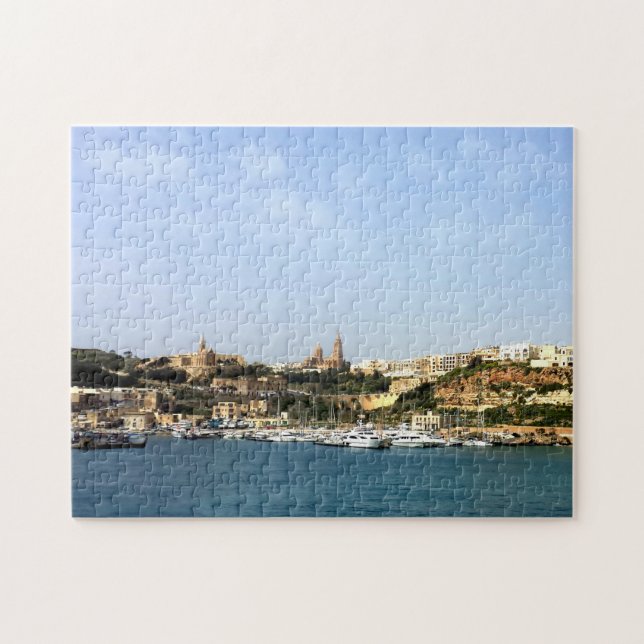 Panoramic bay view of Mgarr, town and harbour Jigsaw Puzzle (Horizontal)