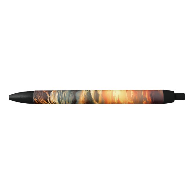 Panoramic Beach Sunset Golden Nature Glow  Black Ink Pen (Front)