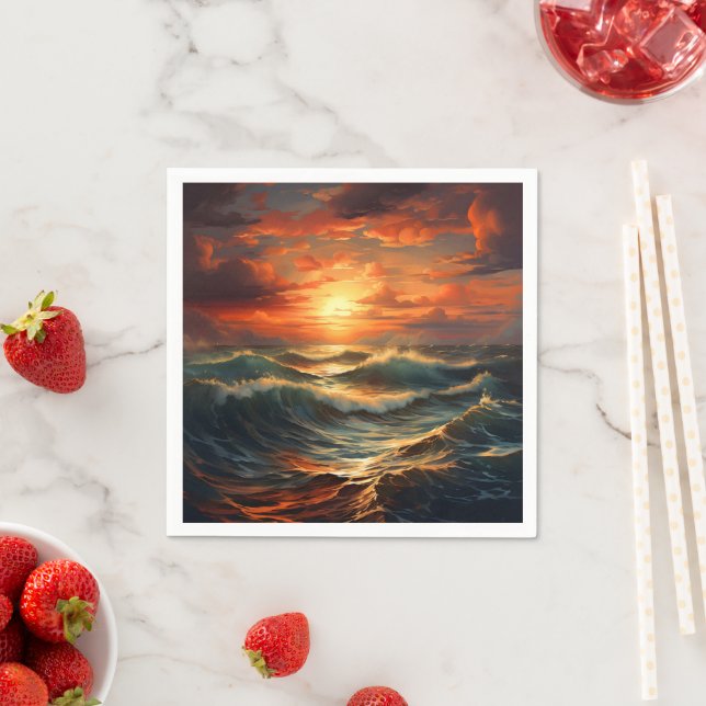 Panoramic Beach Sunset Golden Nature Glow  Napkin (Insitu)
