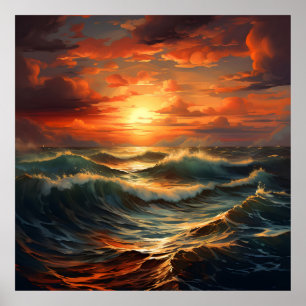 Panoramic Beach Sunset Golden Nature Glow  Poster
