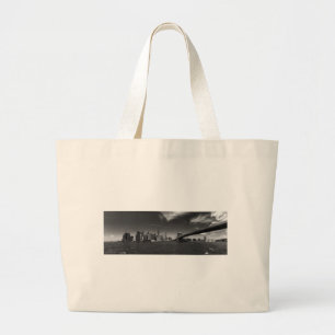 Panoramic Black White Brooklyn Large Tote Bag