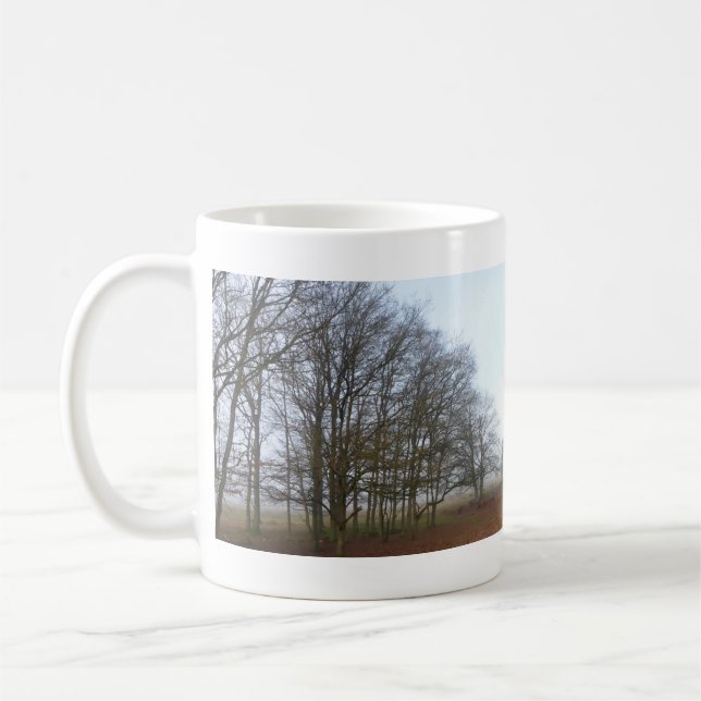 Panoramic Heathland Trees in Fog Mug (Left)