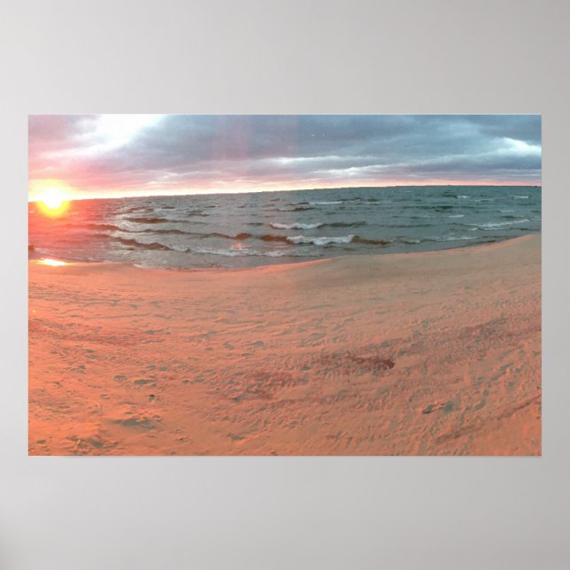 Panoramic Lake Michigan Sunset Poster (Front)