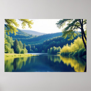 Panoramic Landscape Forest Lake Nature Tranquil Poster