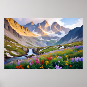 Panoramic Landscape Meadow Valley Nature Tranquil  Poster