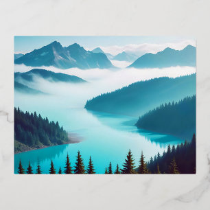 Panoramic Landscape Mountains Picturesque Nature  Foil Holiday Postcard