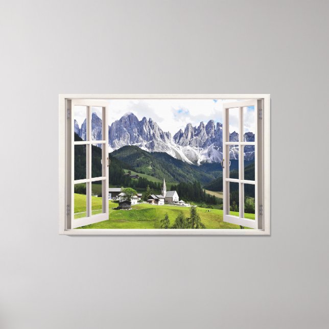 Panoramic mountain view from your home by window canvas print (Front)