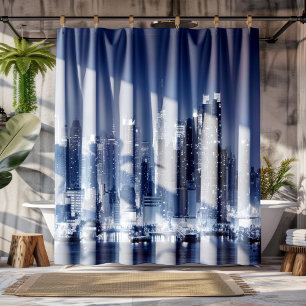 Panoramic Night Skyline Manhattan New-York City Shower Curtain