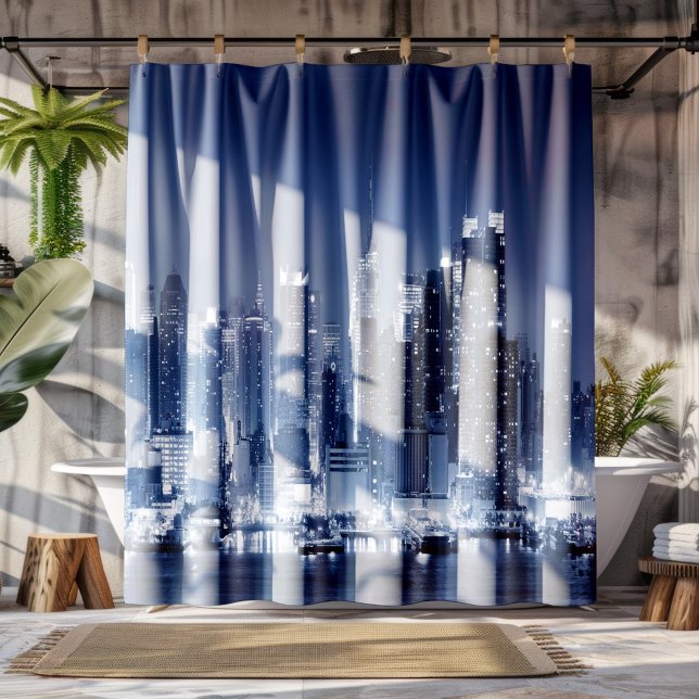 Panoramic Night Skyline Manhattan New-York City Shower Curtain (Creator Uploaded)