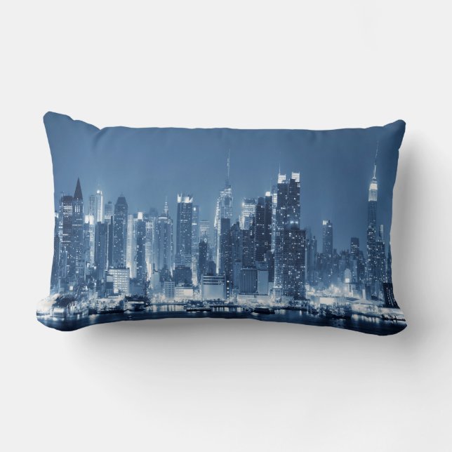 Panoramic Night Skyline New-York City Lumbar Cushion (Front)