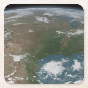 Panoramic Planet Earth And The Us. 2 Square Paper Coaster